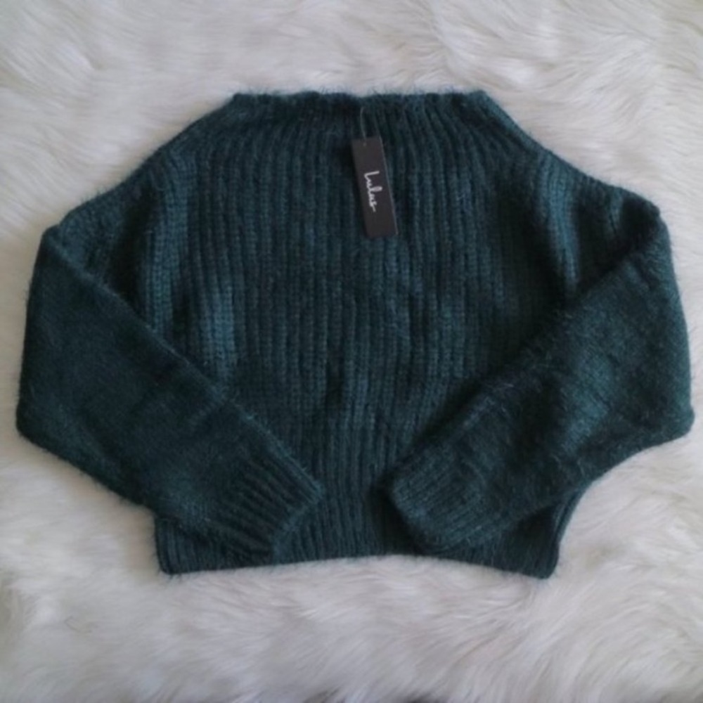Lulu's Feeling It Emerald Green Off-the-Shoulder Sweater Top Size Medium